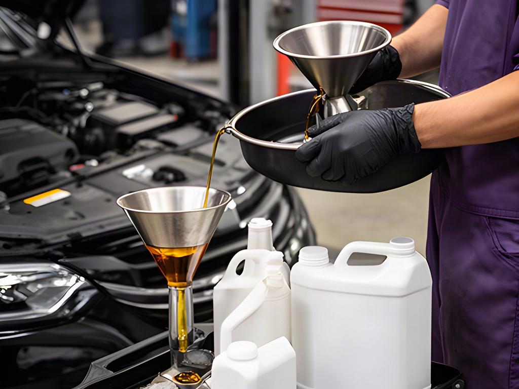 Fresh oil and automotive fluid service being completed at a clean workshop bay