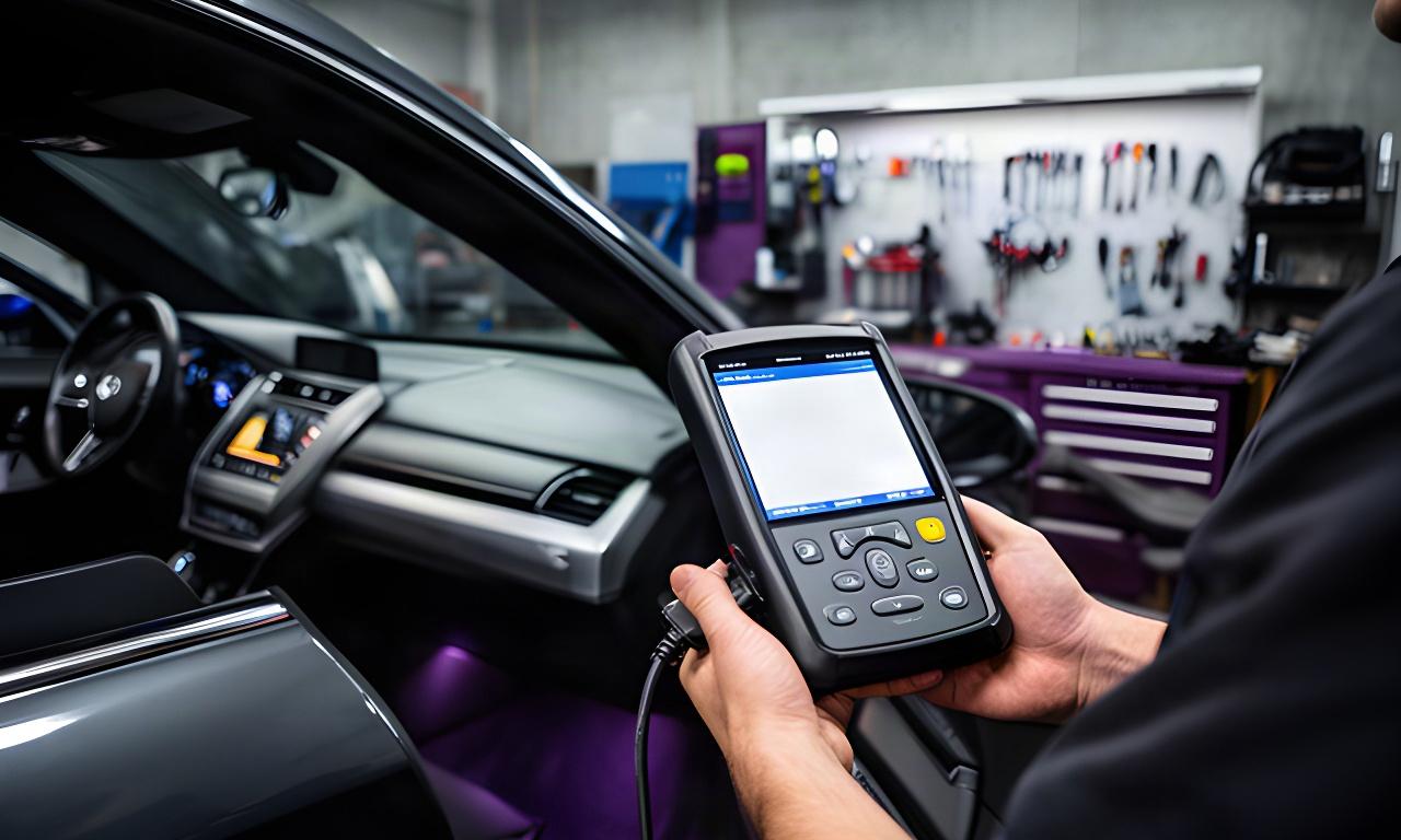 Snap-on automotive diagnostic scanner connected to a vehicle in a Montreal workshop